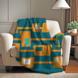 Midden eeuw funky blokken oranje fleece deken