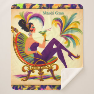 Midden eeuw futuristische Mardi Gras Martini vrouw Sherpa Deken