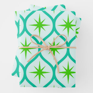 Midden eeuw groene steruitbarstingen op Ogee-patro Inpakpapier Vel