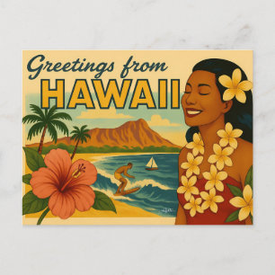Midden eeuw groeten van Hawaii toerisme kunst Briefkaart