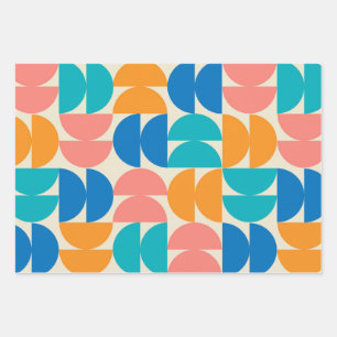 Midden eeuw halve cirkels in oranje turquoise blau inpakpapier vel