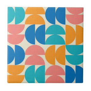 Midden eeuw halve cirkels in oranje turquoise blau tegeltje