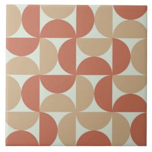 Midden eeuw halve cirkels in taupe en terracotta tegeltje