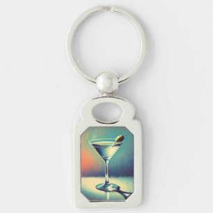 Midden eeuw ik hou van de blues Martini kunst Sleutelhanger