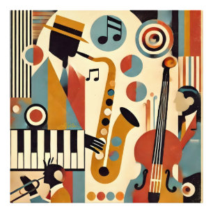 Midden Eeuw Jazz Leeftijd Modern Minimalistische T Foto Afdruk