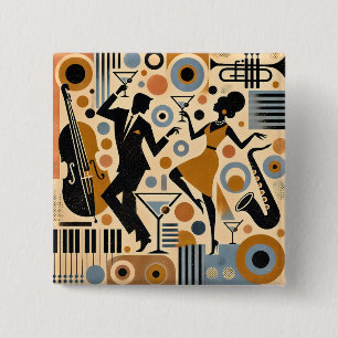 Midden Eeuw Jazz Tijdperk Minimalistische Kunst Ma Vierkante Button 5,1 Cm