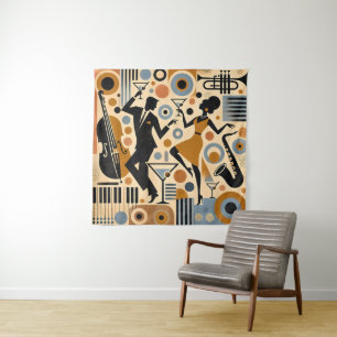 Midden Eeuw Jazz Tijdperk Minimalistische Kunst Ma Wandkleed