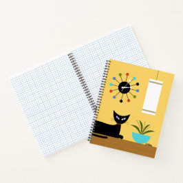 Midden eeuw kat met bal Kat op geel Notitieboek
