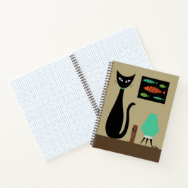 Midden eeuw kat met retro vis notitieboek