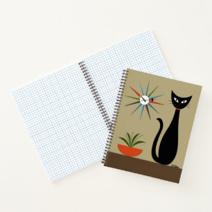 Midden eeuw kat met sterrenexplosie klok notitieboek