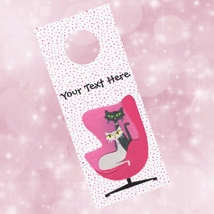 Midden eeuw katten in roze stoel polka stippen op 
