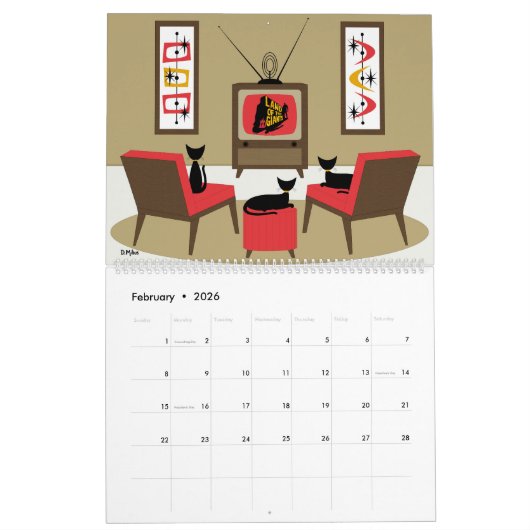 Midden-Eeuw Katten Kijken TV Kalender (Feb 2026)