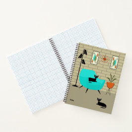 Midden eeuw katten met bakstenen muur notitieboek