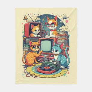 Midden eeuw katten met retroplaten en tv fleece deken