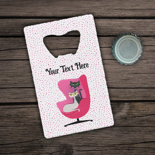 Midden eeuw katten Roze Stoel Roze Stippen Kredietkaart Flessenopener