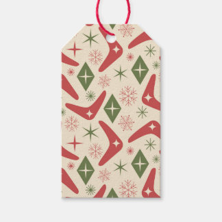 Midden eeuw Kerst Boomerangs met Diamanten Cadeaulabel