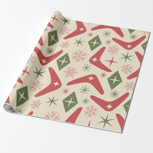 Midden eeuw Kerst Boomerangs met Diamanten Cadeaupapier (Uitgerold)