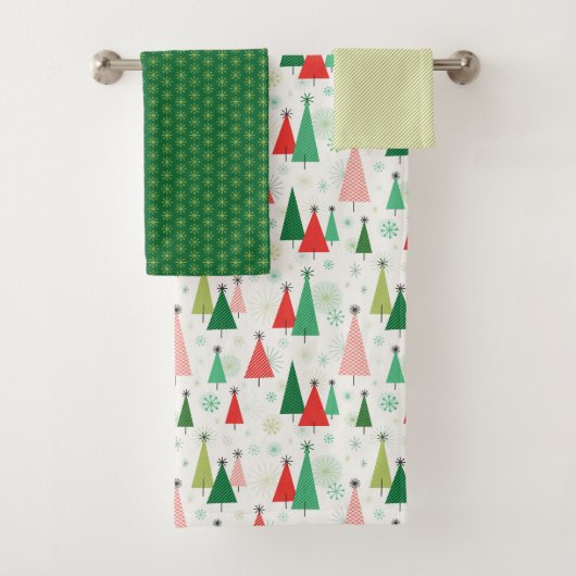 Midden eeuw kerstbomen groen en rood bad handdoek (Insitu)