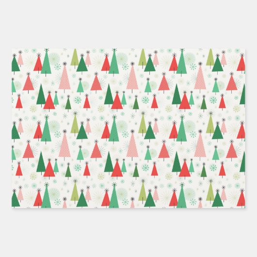 Midden eeuw kerstbomen groen en rood inpakpapier vel (Voorkant)
