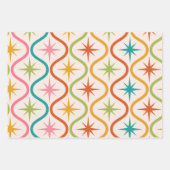 Midden eeuw kleurrijke Starbursts op Ogee Ovals Inpakpapier Vel (Voorkant 3)