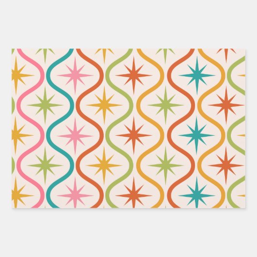 Midden eeuw kleurrijke Starbursts op Ogee Ovals Inpakpapier Vel (Voorkant 3)