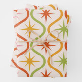 Midden eeuw kleurrijke Starbursts op Ogee Ovals Inpakpapier Vel (In situ)