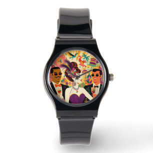 Midden eeuw Mardi Gras Cocktail Party Horloge
