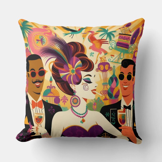 Midden eeuw Mardi Gras Cocktail Party Kussen (Voorkant)