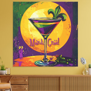 Midden eeuw Mardi Gras Zonsondergang Fleur De Lis  Canvas Afdruk