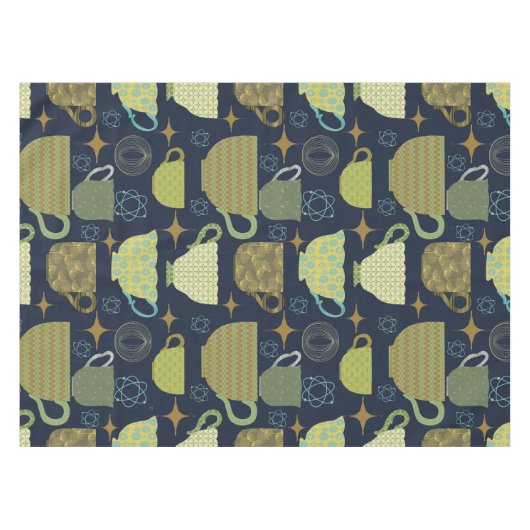 Midden eeuw marine blauw theekopje patroon tafelkleed (Voorkant (Horizontaal))