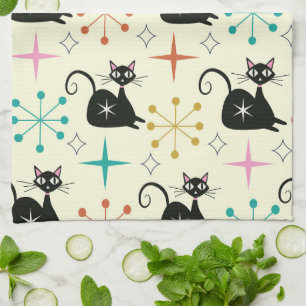 Midden eeuw Mod Atomaire Katten met Retro Sterrene Theedoek