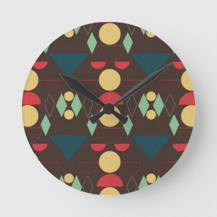 Midden Eeuw Mod Geometrisch Bruin   Ronde Klok