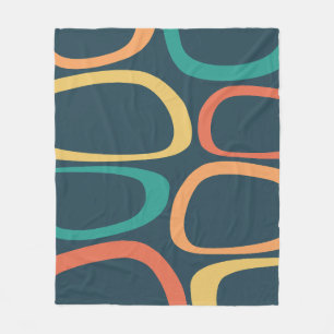Midden Eeuw Modern Abstract Geel, Oranje, Teal Fleece Deken