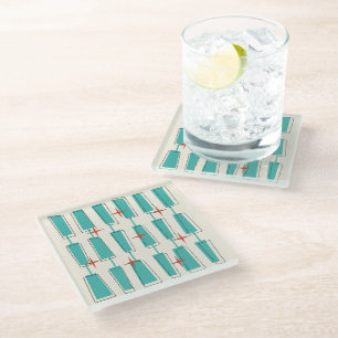 Midden eeuw modern atomaire blokken turquoise, Crè Glazen Onderzetter