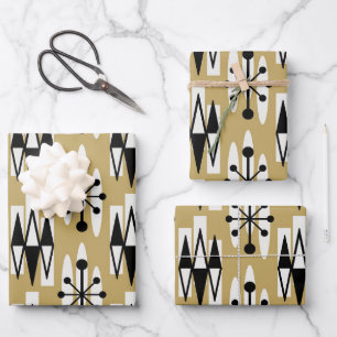 Midden-Eeuw Modern Atomic Holiday Pattern Inpakpapier Vel