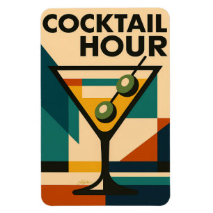 Midden eeuw modern Bauhaus cocktailuur Martini Magneet