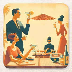 Midden Eeuw Modern De Martini Cocktail Critici Vierkante Kartonnen Onderzetter
