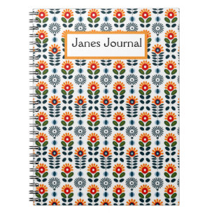 Midden-eeuw Modern Floral Scandi Folk Pattern Notitieboek