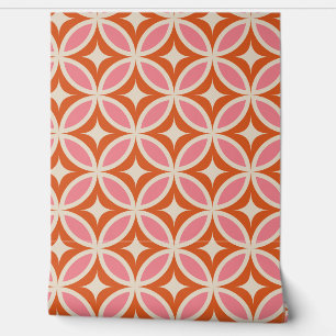 Midden eeuw modern geometrisch patroon roze oranje behang