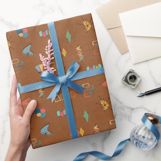 Midden Eeuw Modern Gestructureerd Bruin Cadeaupapier (Geschenken)