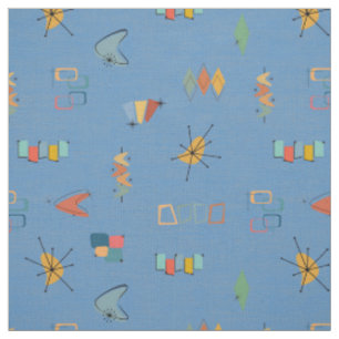 Midden eeuw modern gestructureerd medium blauw stof