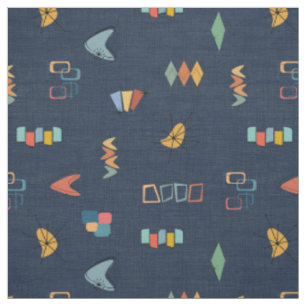 Midden Eeuw Modern Gestructureerd Navyblauw Stof