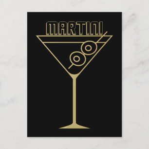 Midden Eeuw Modern Goud 2 Olijf Martini Briefkaart