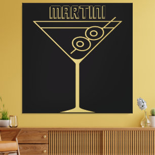 Midden Eeuw Modern Goud 2 Olijf Martini Canvas Afdruk