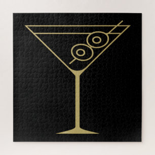 Midden eeuw modern goud 2 olijf martini legpuzzel
