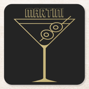 Midden Eeuw Modern Goud 2 Olijf Martini Vierkante Kartonnen Onderzetter