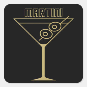 Midden Eeuw Modern Goud 2 Olijf Martini Vierkante Sticker