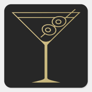 Midden Eeuw Modern Goud 2 Olijf Martini Vierkante Sticker