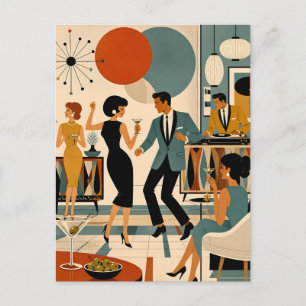 Midden Eeuw Modern Hippe Martini Dansfeest Briefkaart