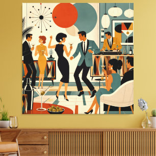 Midden Eeuw Modern Hippe Martini Dansfeest Canvas Afdruk